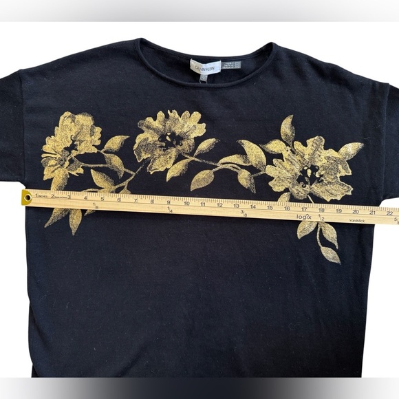 Calvin Klein Women's Black Sweater with Gold Floral Design - Picture 5 of 8